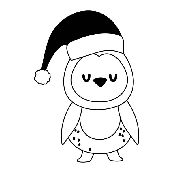 Selamat hari natal, kartun penguin dengan perayaan topi santa, desain terisolasi - Stok Vektor