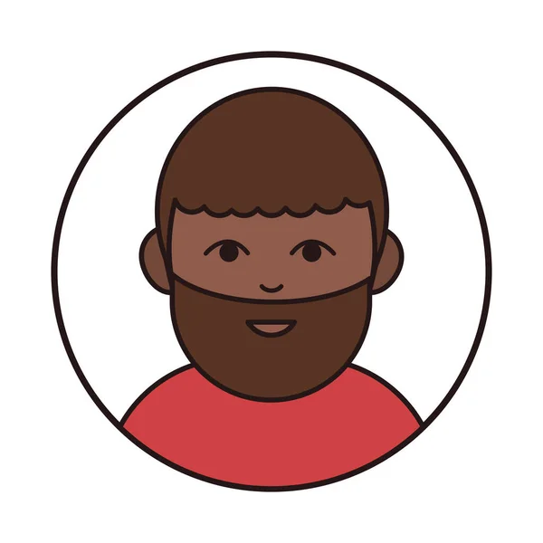 Африканский бородатый мужчина портрет карикатура, круглая линия икона — стоковый вектор