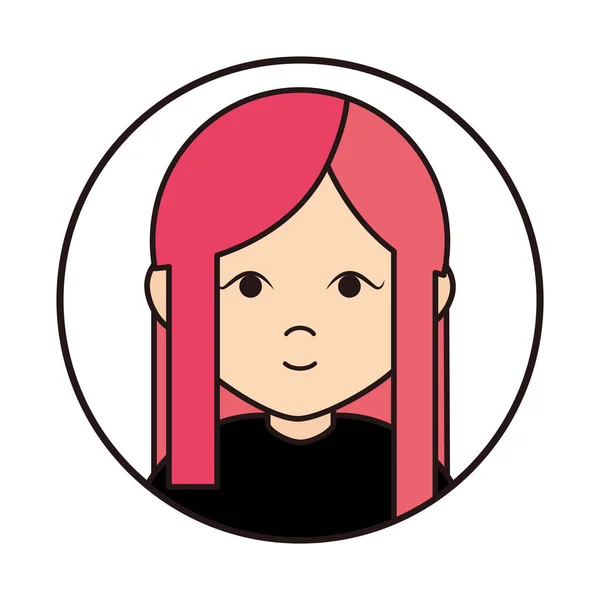 Mignonne fille dessin animé personnage portrait femelle, ligne ronde icône — Image vectorielle