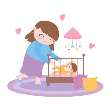 Hamilelik ve annelik, odada beşikteki anne.