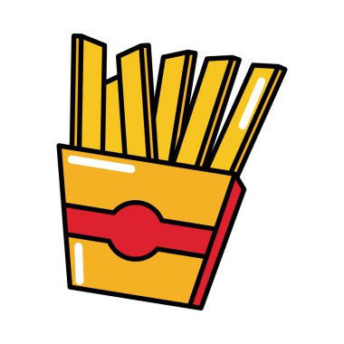 Patates kızartması fast food pop çizgi roman tarzı, düz ikon.