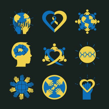 Dünya Down Sendromu Günü, simge desteği kampanyası, siyah arkaplan düz stili