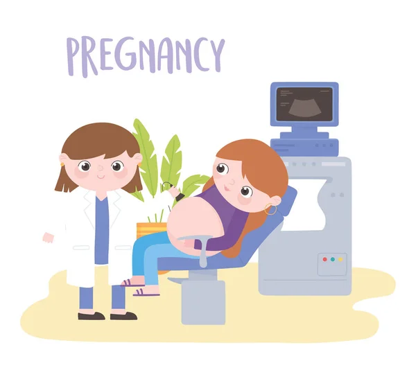 Embarazo y maternidad, mujer embarazada bajo control médico con médico — Vector de stock