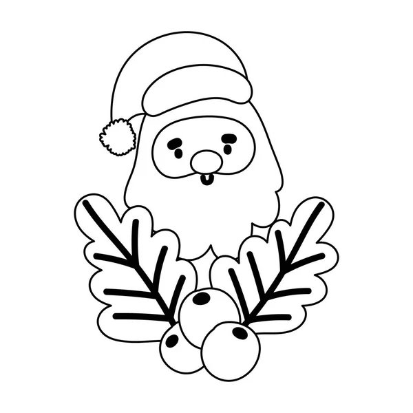 Feliz Navidad, Santa Claus celebración de la baya de acebo de dibujos animados, diseño aislado — Vector de stock
