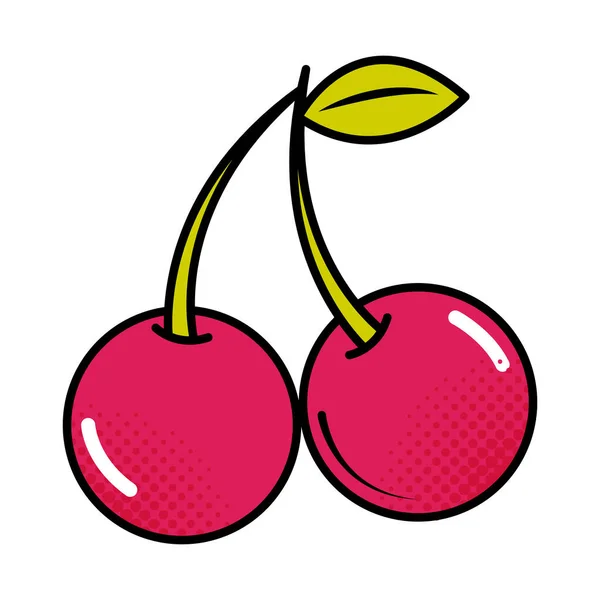 Třešňové ovoce pop art komiks styl, plochá ikona — Stockový vektor