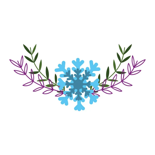 Feliz Navidad, celebración de la decoración de copos de nieve y ramas, diseño aislado — Archivo Imágenes Vectoriales