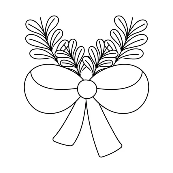 Φιόγκο κορδέλα φύλλα γιορτή διακόσμηση, απομονωμένο σχεδιασμό — Διανυσματικό Αρχείο
