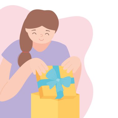 Kadın hediye kutusu çizgi film karakteri açıyor