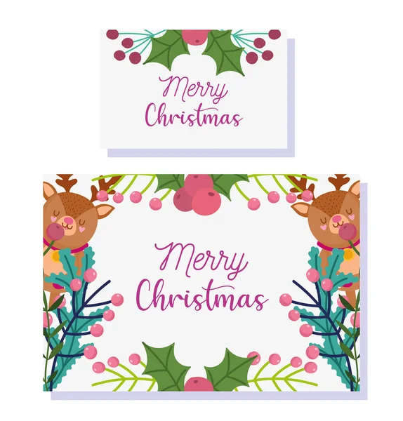 Feliz Navidad, tarjetas de felicitación lindo oso y baya de acebo — Vector de stock