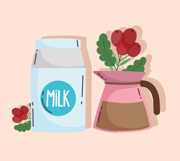 Μέθοδοι παρασκευής καφέ, κουτί γάλακτος και βραστήρας με σπόρους — Διανυσματικό Αρχείο