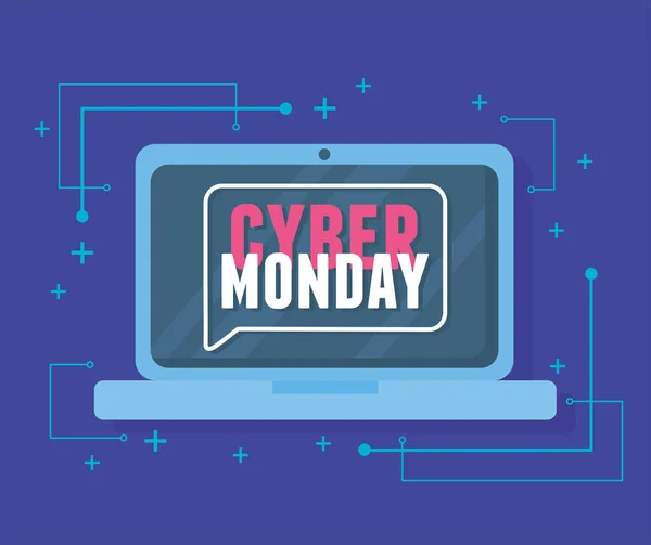 Cyber måndag, bärbar dator reklam meddelande virtuell — Stock vektor