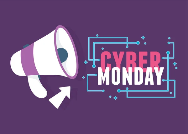 Cyber måndag, megafon reklam klicka pil — Stock vektor