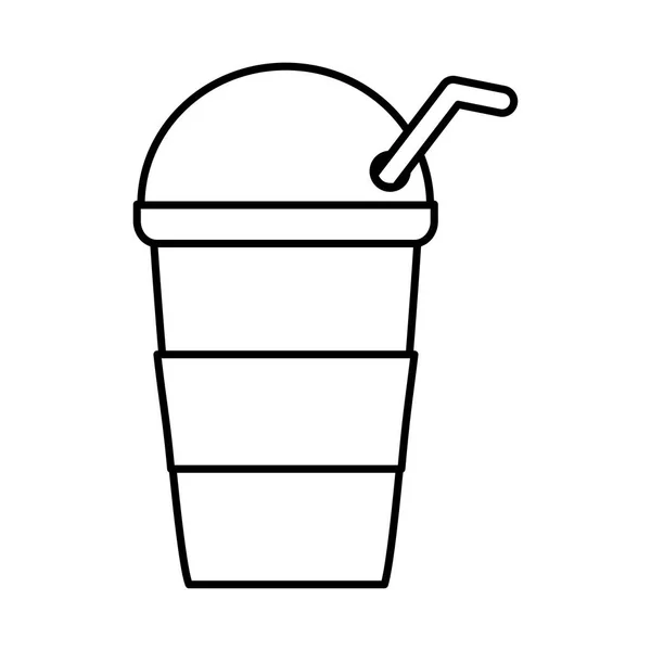 Té, bebida fresca fría para llevar taza con icono de línea de paja — Vector de stock