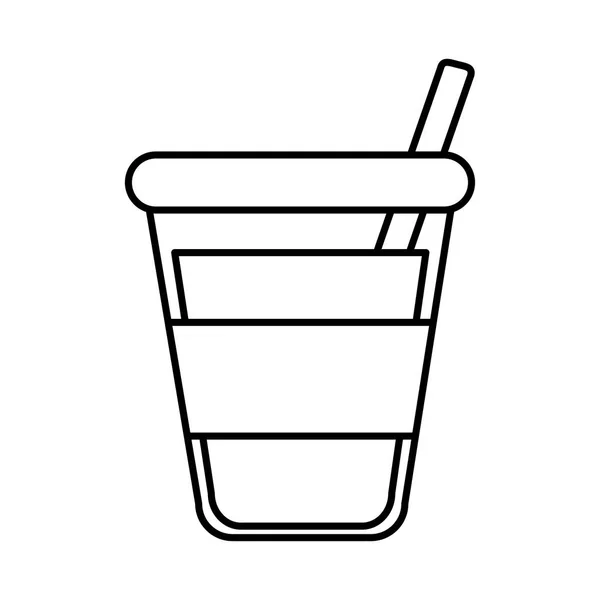 Té, taza desechable con bebida de paja icono de línea fresca — Archivo Imágenes Vectoriales