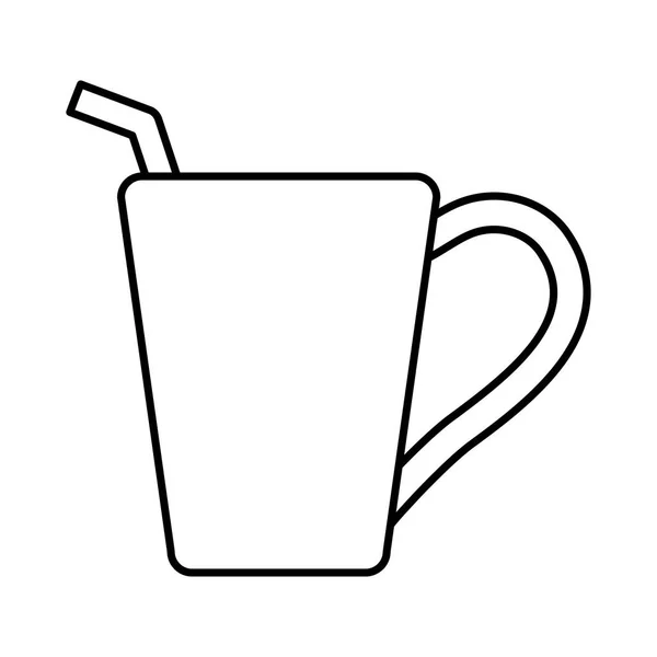 Bebida de té caliente con icono de línea de paja — Vector de stock