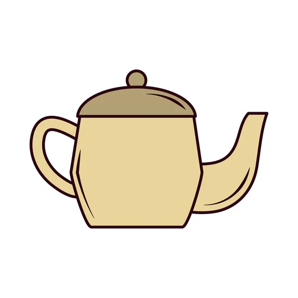 Chá, bule de chá bebida quente com linha de folha e preencher —  Vetores de Stock