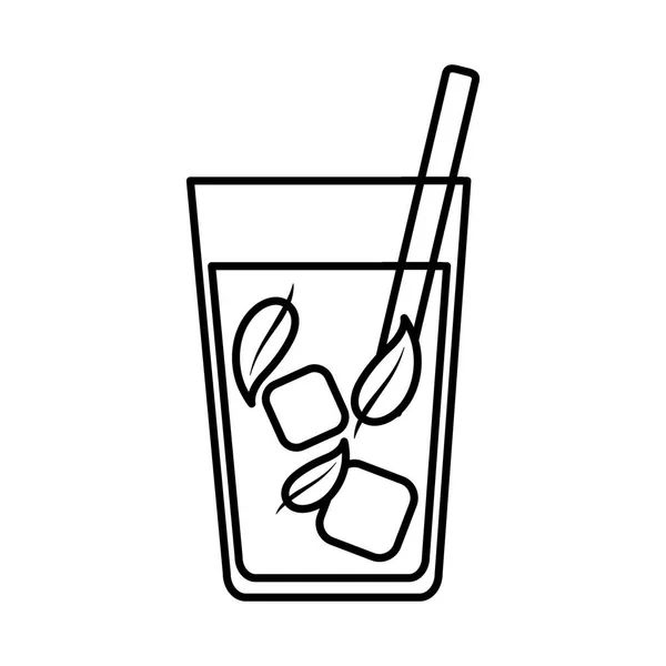 Herbata, zimna świeża szklanka herbata kostki lodu linia ikona — Wektor stockowy