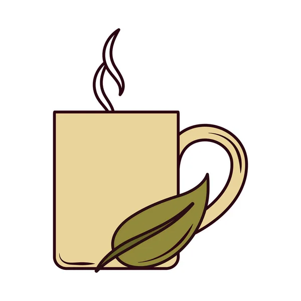 Чай, чашка с листьями ароматической линии и заполнить — стоковый вектор