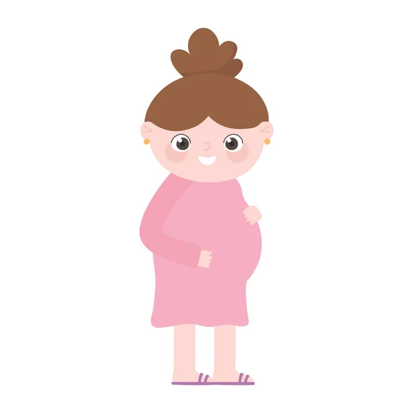 Embarazo y maternidad, linda mujer embarazada dibujos animados — Vector de stock