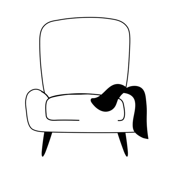 Fauteuil meubels met deken geïsoleerde pictogram stijl lijn pictogram — Stockvector