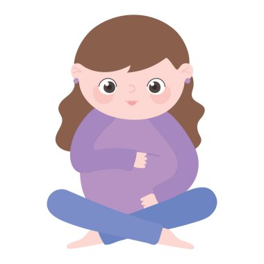 Hamilelik ve hamilelik, tatlı hamile kadın, göbek karikatürünü kucaklıyor.