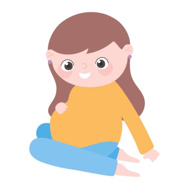 Hamilelik ve hamilelik, çizgi filmde oturan güzel hamile kadın.