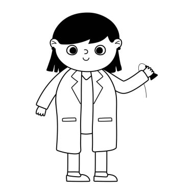 El çizgisi simgesinde ultrason tarayıcısı olan kadın bir çizgi film doktoru.