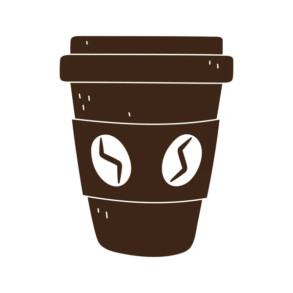 Koffie afhaalmaaltijden wegwerpbeker geïsoleerde pictogram stijl silhouet pictogram stijl — Stockvector