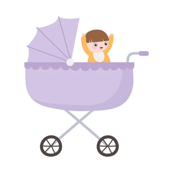 Happy baby in pram cartoon isolated icon style — Stock Vector