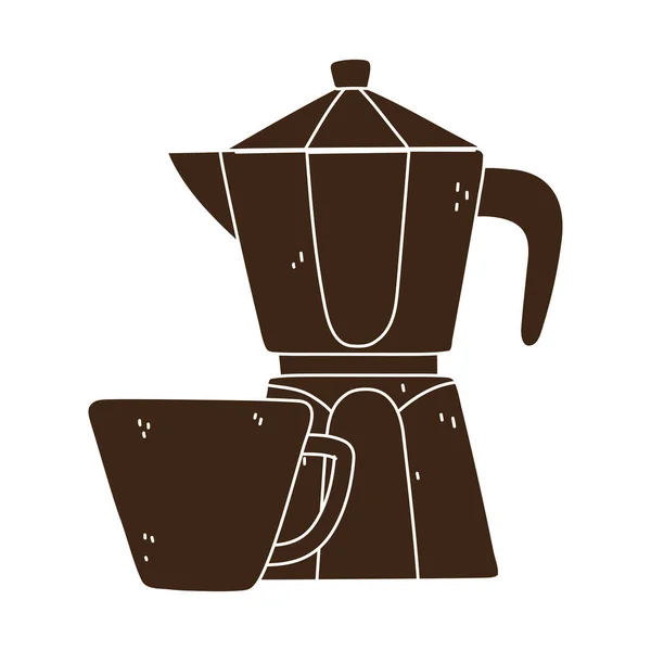 Métodos de elaboración de café, moka pot y taza de café silueta icono estilo — Vector de stock