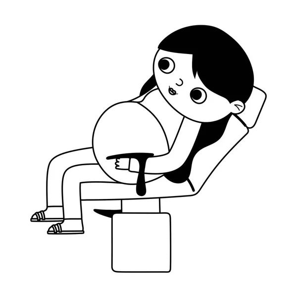 Mujer embarazada sentada en la silla de consulta médica aislado icono estilo línea icono de estilo — Vector de stock