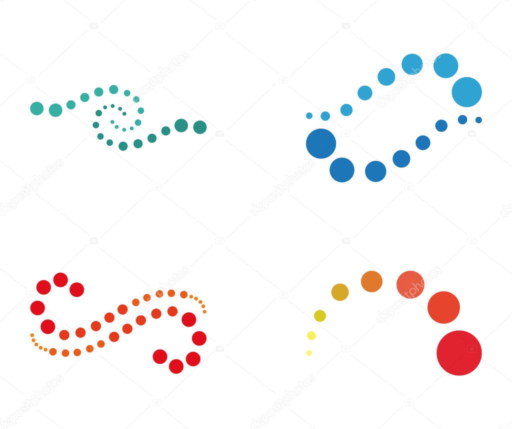 dotted wavy spiral shapes decoration set icons isolated white background