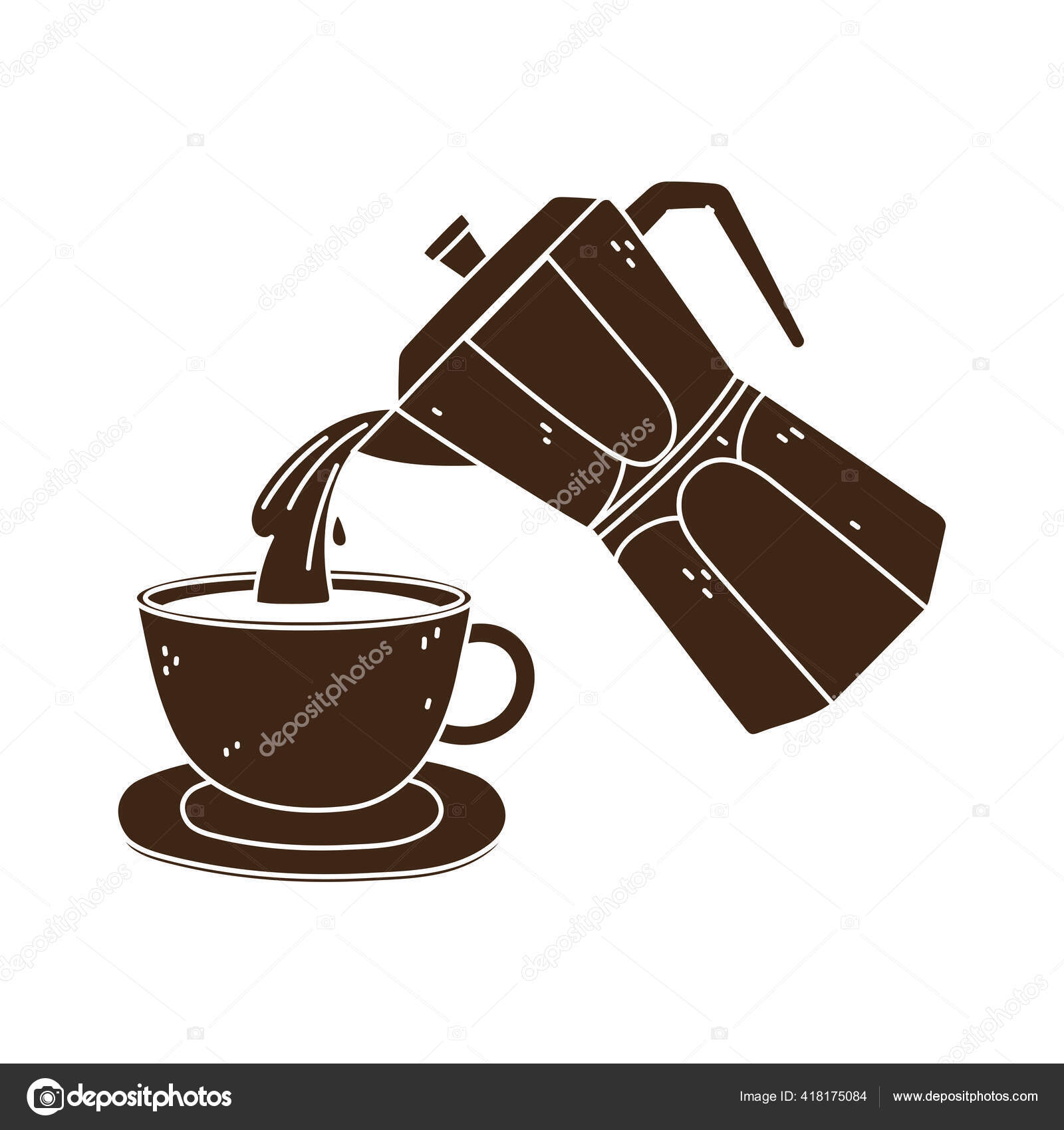 Silhouette color hand drawn with hot coffee mug Vector Image