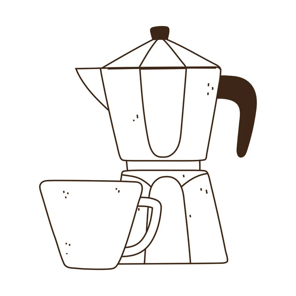 Métodos de elaboración de café, moka pot y taza de café estilo de línea — Vector de stock