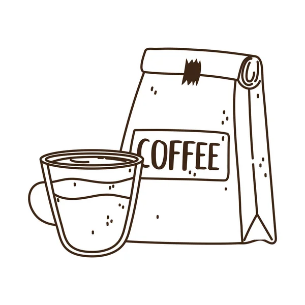 Międzynarodowy dzień kawy, opakowania i filiżanki odizolowany styl linii projektowania — Wektor stockowy