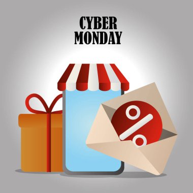 Siber pazartesi, akıllı telefon hediye kutusu ve indirim teklifi.