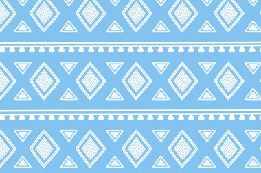 Etnik el yapımı, mavi şekilli geometrik kabile süsü duvar kağıdı
