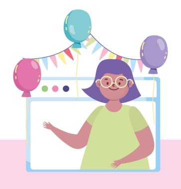 Online parti, kız video doğum günü balonları web sitesi kutlaması