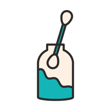 Aşı araştırma konteynırında pamuk çubuğu ve örnek çizgisi ve ikon doldur