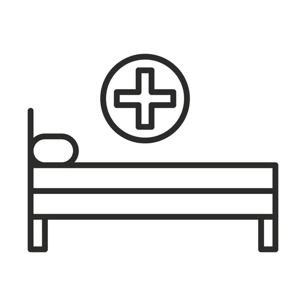 Lit d'hôpital avec oreiller icône de ligne d'équipement de soins de santé — Image vectorielle