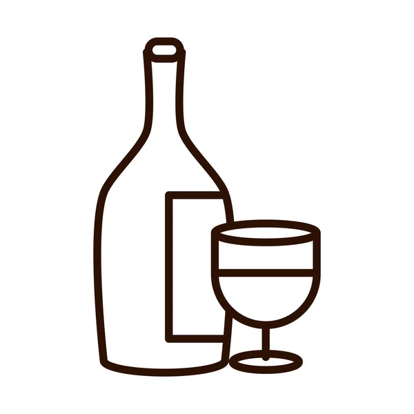Botella de vino y copa celebración evento línea icono estilo — Vector de stock