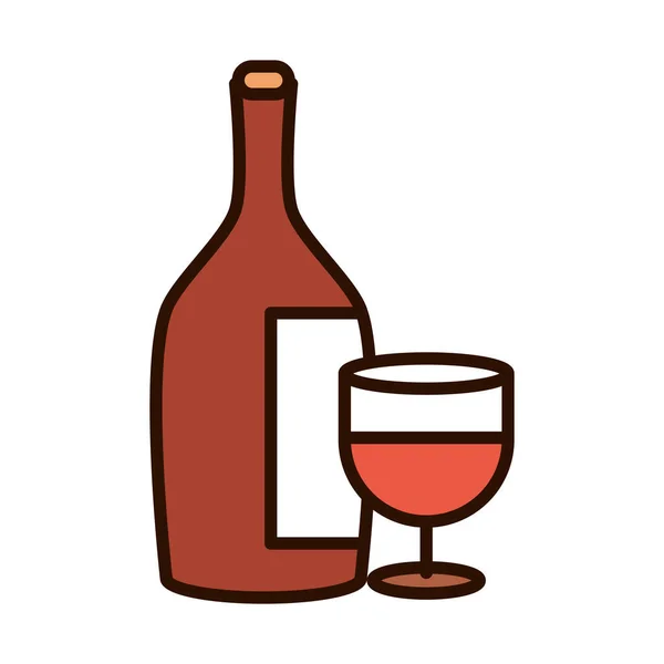 Botella de vino y copa celebración evento línea de llenado icono — Vector de stock