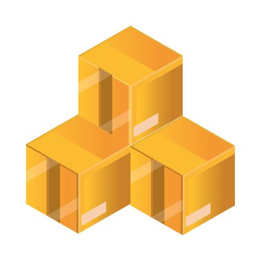 Çevrimiçi alışveriş, karton kutular kargo izometrik