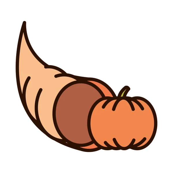 Otoño cornucopia calabaza línea de cosecha icono de relleno — Archivo Imágenes Vectoriales