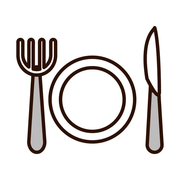 Prato garfo e faca cozinha linha de preenchimento ícone —  Vetores de Stock