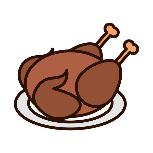 Pollo asado en plato línea de la cena icono de relleno — Vector de stock