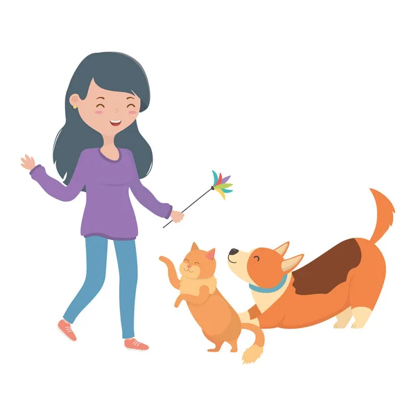 Fille Avec Chat Et Chien Dessin Anime Design Caractere La Vie Stock Photo 289