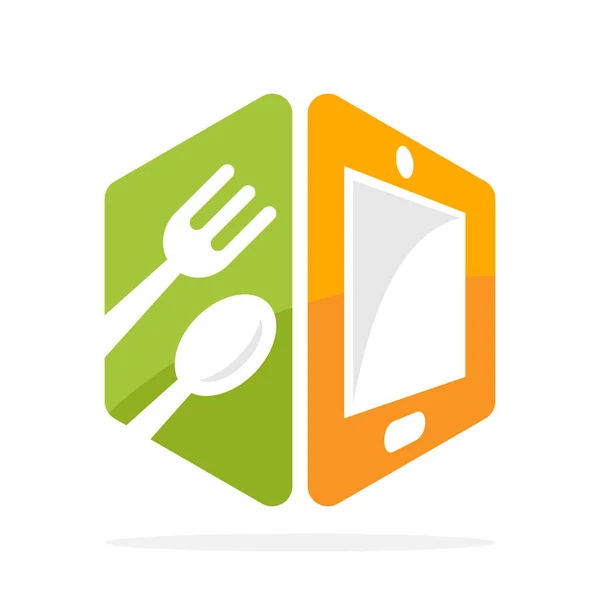 Vector Illustratie Pictogram Met Voedsel Culinaire Media Concept Met Smartphone — Stockvector