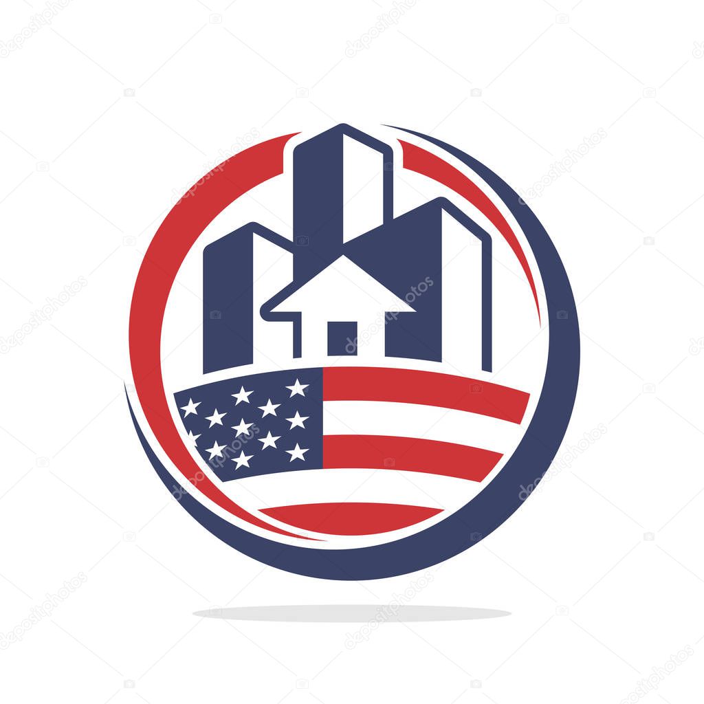 Icon illustration conceptualizing the development of property construction business, with the spirit of American nationality.