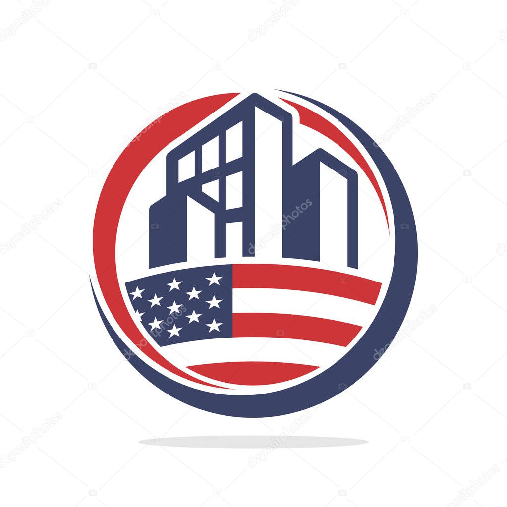 Icon illustration conceptualizing the development of property construction business, with the spirit of American nationality.